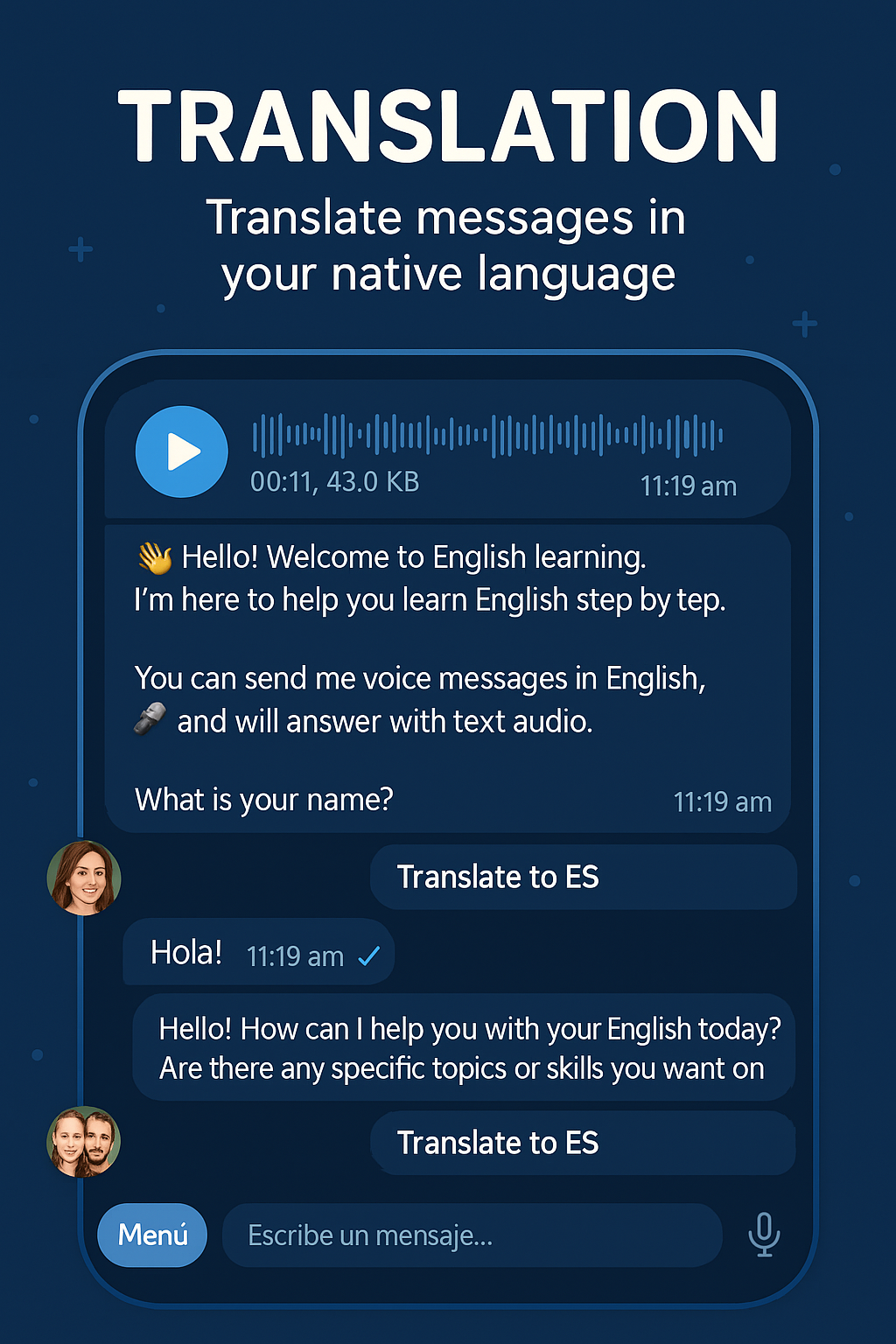 Personalized learning and translation features of Julia bot
